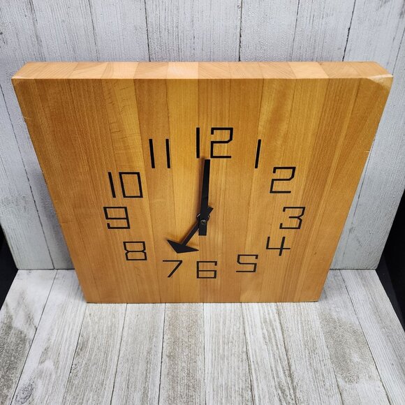 Vtg Kienzle Wooden Wall Clock Square Butcher Block MCM Design Tested Working! - Picture 2 of 7